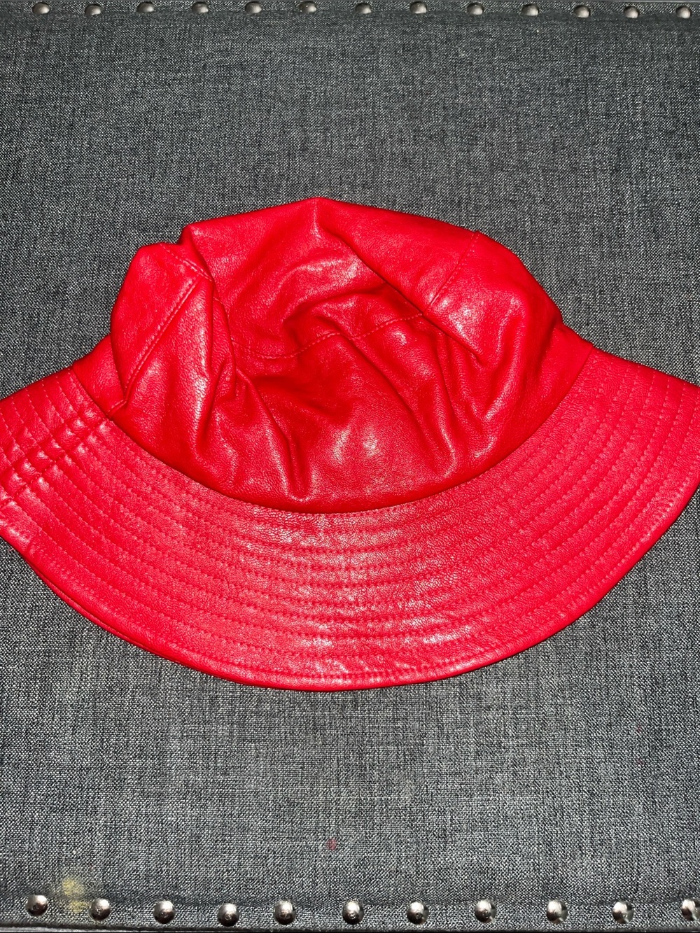 Anthropologie Red Faux Leather Bucket Hat